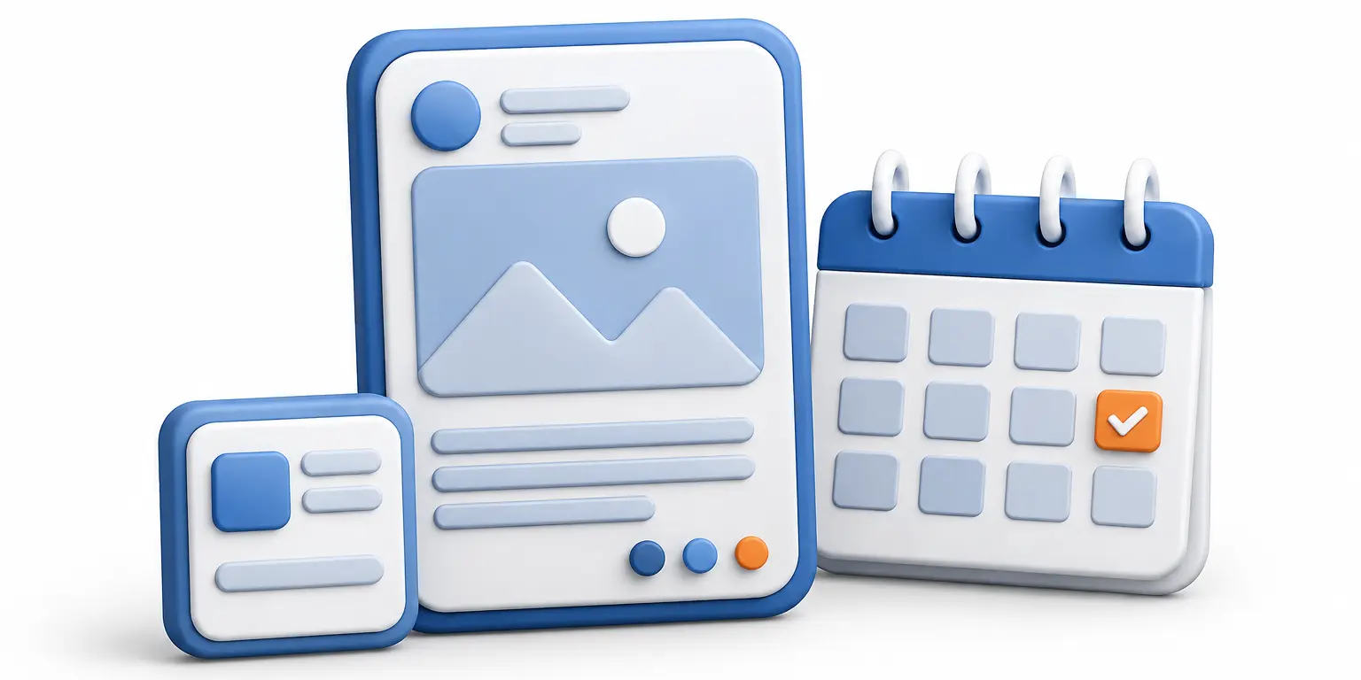 Plantilla de contenido reutilizable junto a un calendario editorial